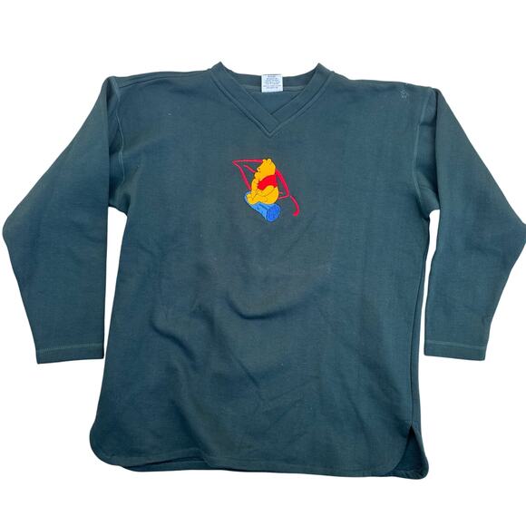 Vintage 90s Winnie The Pooh 100 Acre Disney Sweatshirt L? Large? Green V Neck - Picture 1 of 6